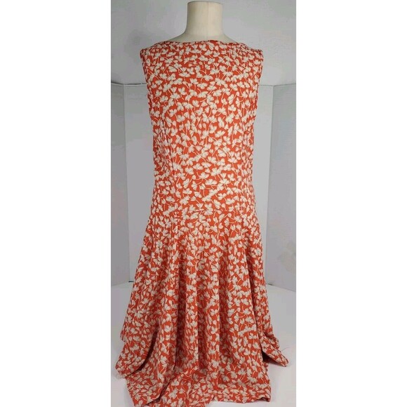 Lovley Day Dress Fit And Flare Orange Floral Rayon  Boho Chic Cottage Core‎ - Picture 1 of 8